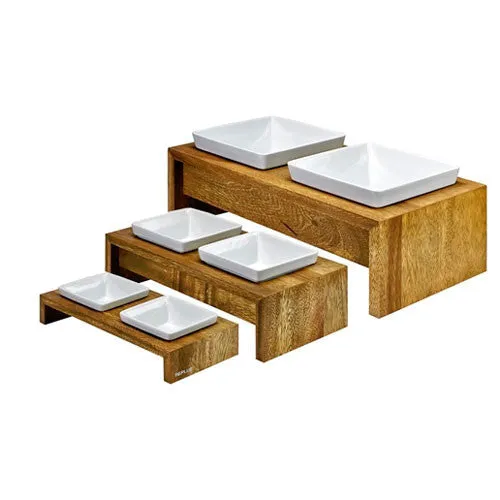 Artisan Rubberwood Double Elevated Dog Bowl Feeder — Bamboo