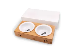 Bamboo frame ceramic double bowl M:31.4x15.3x6cm