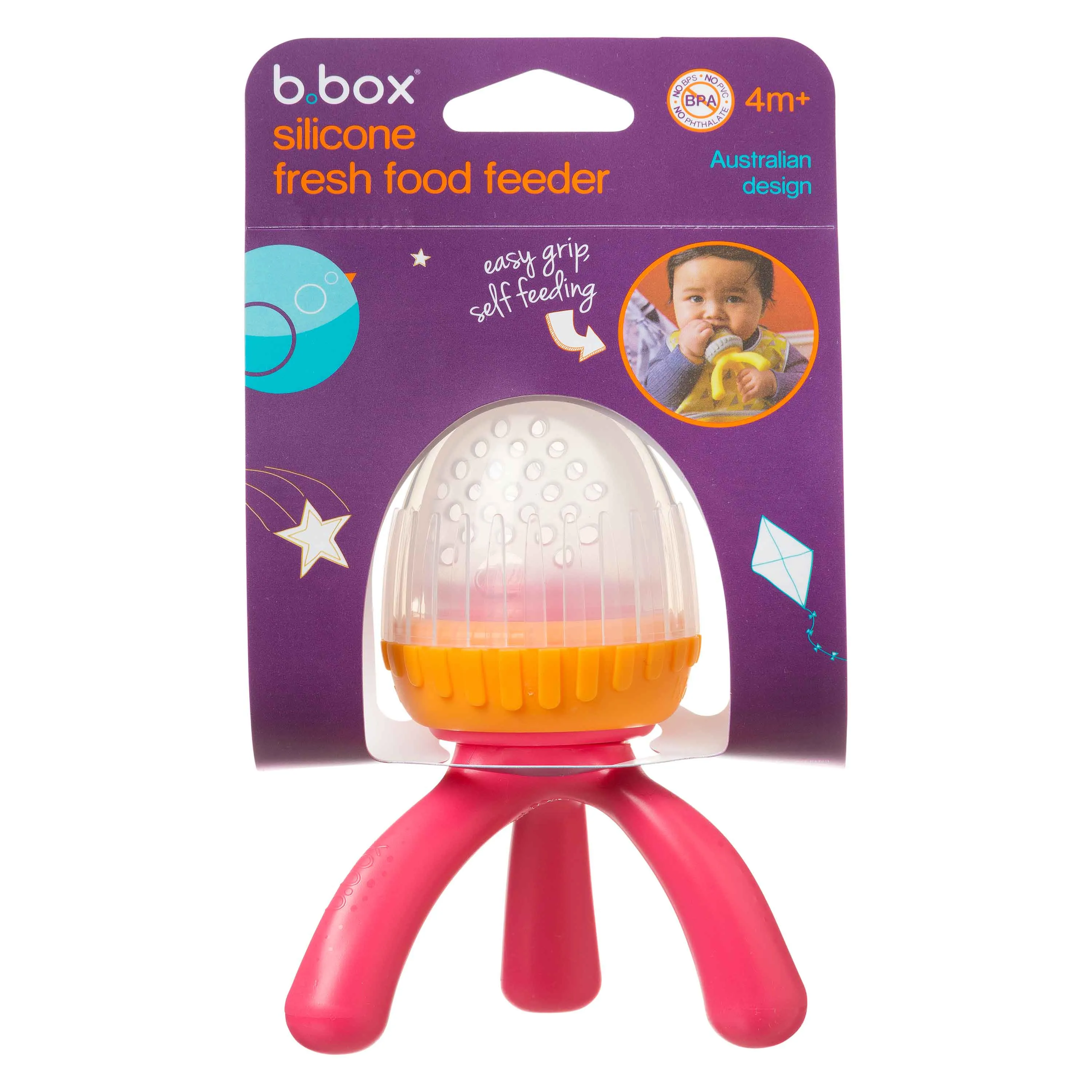 B.Box Silicone Fresh Food Feeder - Strawberry Shake Pink Orange