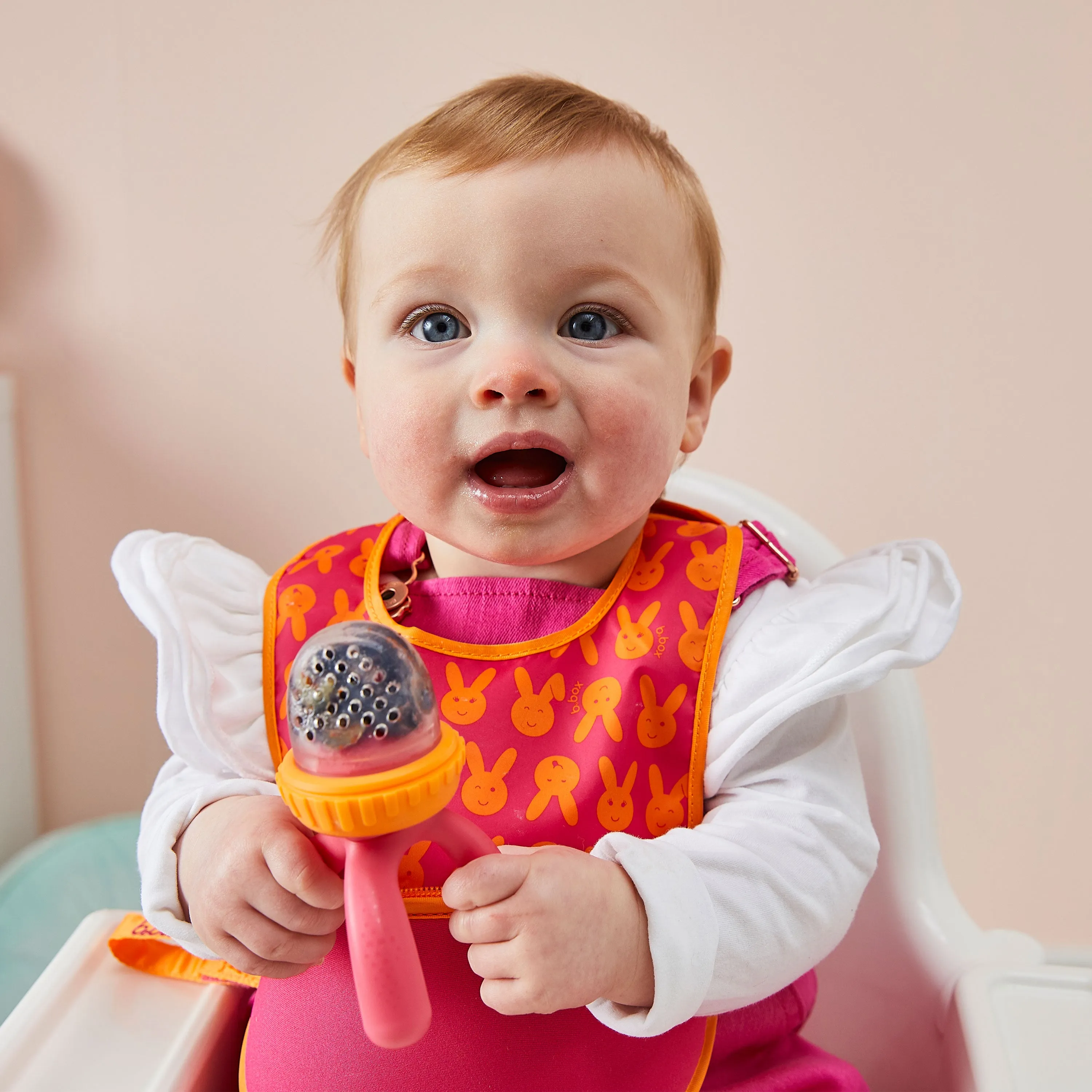 B.Box Silicone Fresh Food Feeder - Strawberry Shake Pink Orange
