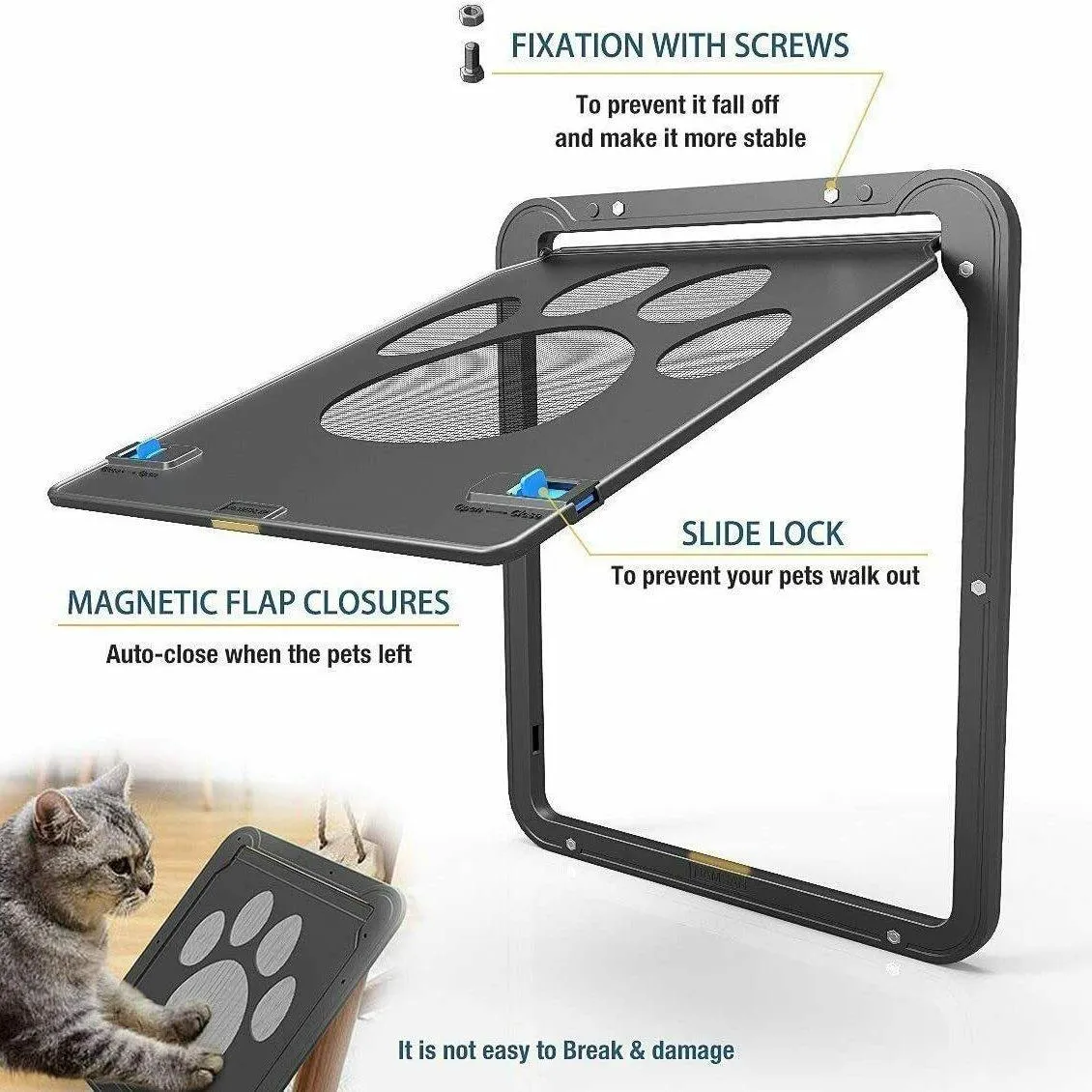 Dog or Cat Small Screen Locking Flap Door Magnetic Automatic Slide Protector
