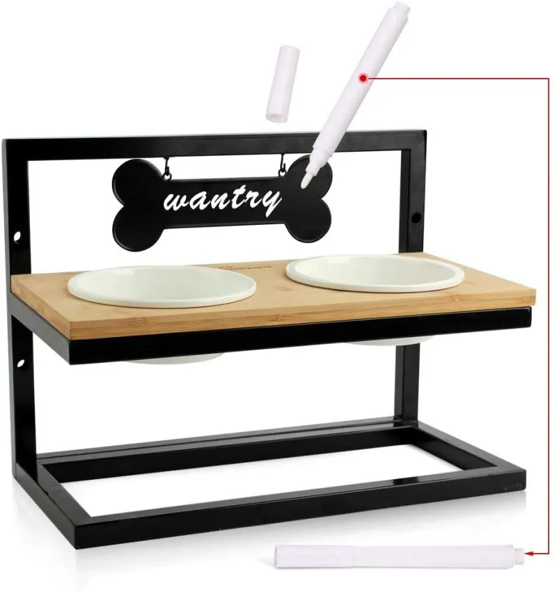 Elevated Dog Bowls Adjustable to 3 Heights for Dog Ceramic Food and Water Bowls