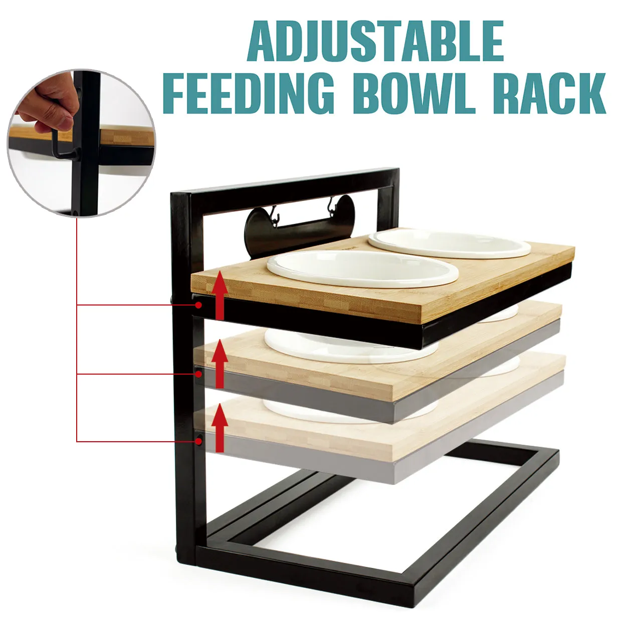 Elevated Dog Bowls Adjustable to 3 Heights for Dog Ceramic Food and Water Bowls