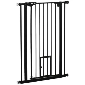 Extra Tall Dog Gate with Cat Door Pet Safety Gate for Doorways Stairs with Auto Close Double Locking 104 cm Tall 74-80 cm Wide Black