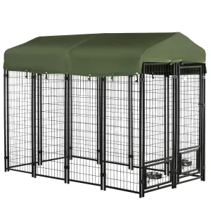 PawHut Outdoor Dog Kennel w/ Weather-Resistant Cover, 244 x 122 x 183cm - Green