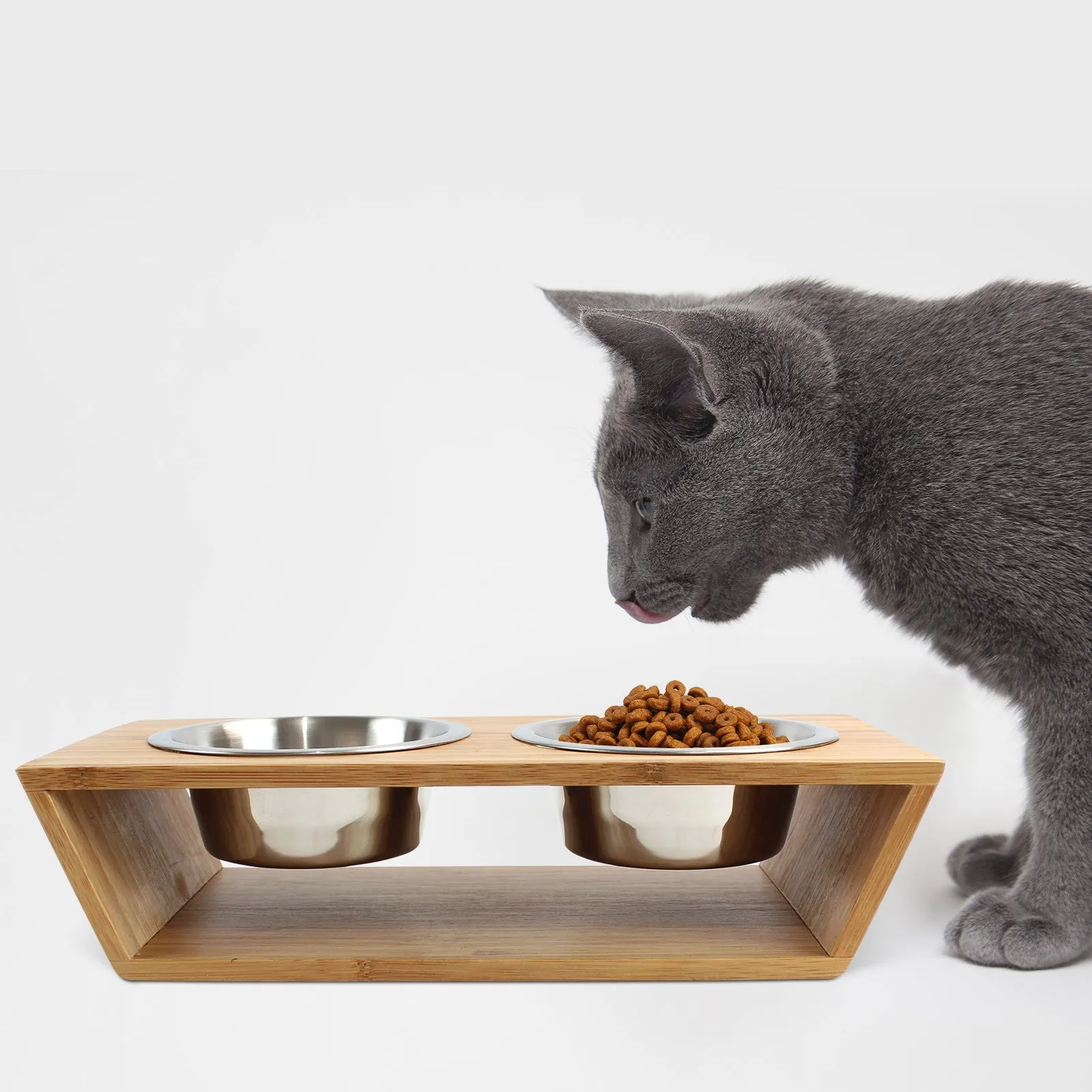 PetSmart 3” High Bamboo Elevated Dog Cat Dog Feeder with 2 Stainless Steel Bowls, Raised Stand Pet Feeder Perfect for Small Dogs & Cats