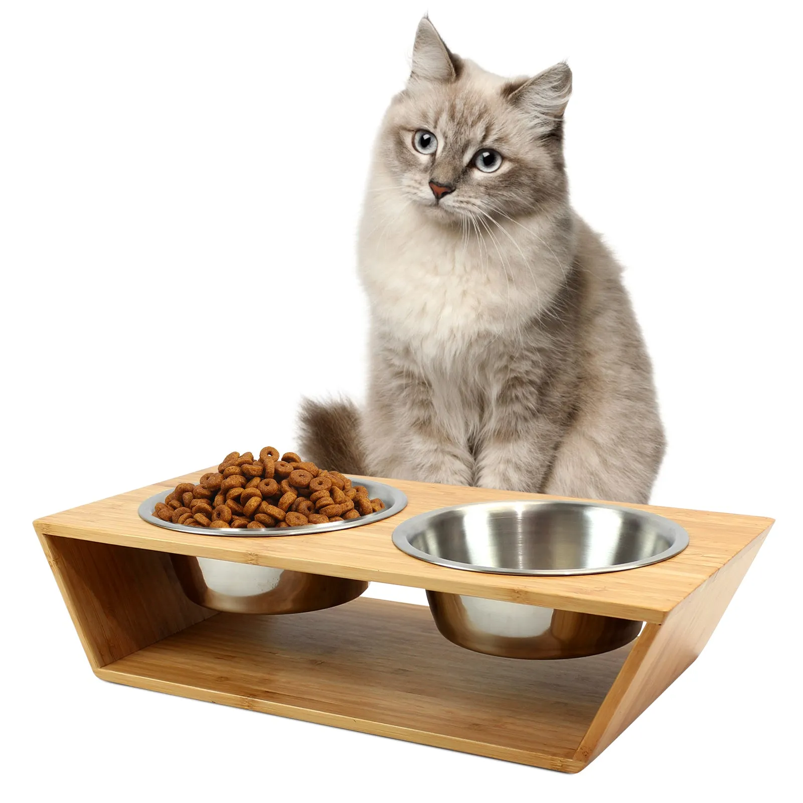 PetSmart 3” High Bamboo Elevated Dog Cat Dog Feeder with 2 Stainless Steel Bowls, Raised Stand Pet Feeder Perfect for Small Dogs & Cats