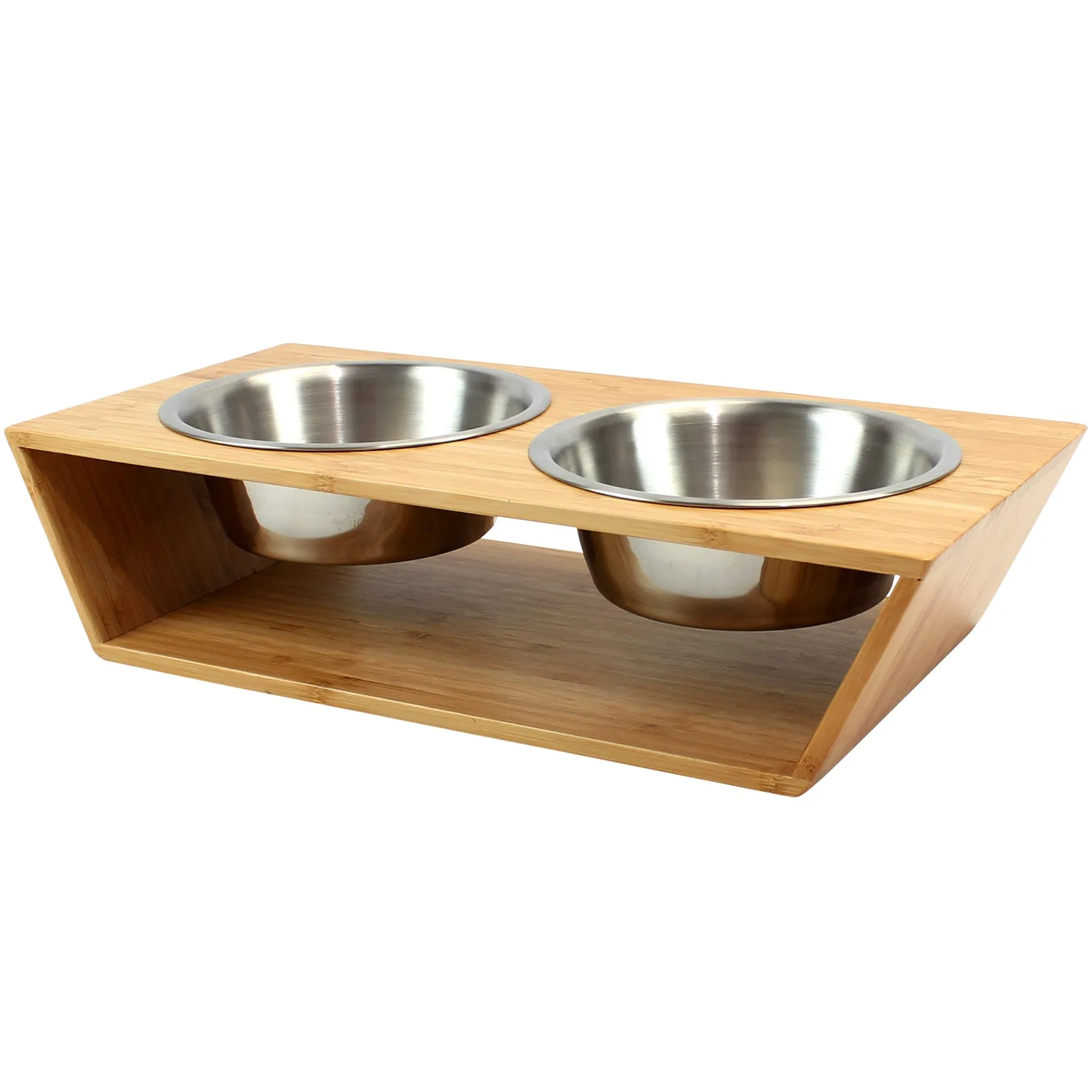 PetSmart 3” High Bamboo Elevated Dog Cat Dog Feeder with 2 Stainless Steel Bowls, Raised Stand Pet Feeder Perfect for Small Dogs & Cats