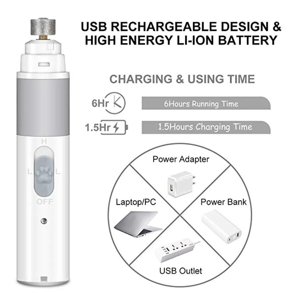 Portable Electric Dog Grooming, Trimming, Nail Grinder & Clipper Tool with USB Rechargeable Port