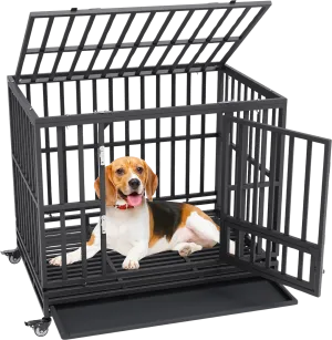 Vevor Dog Crate Heavy Duty 42" 3 Door with Lockable Wheels for Medium to Large Dogs New